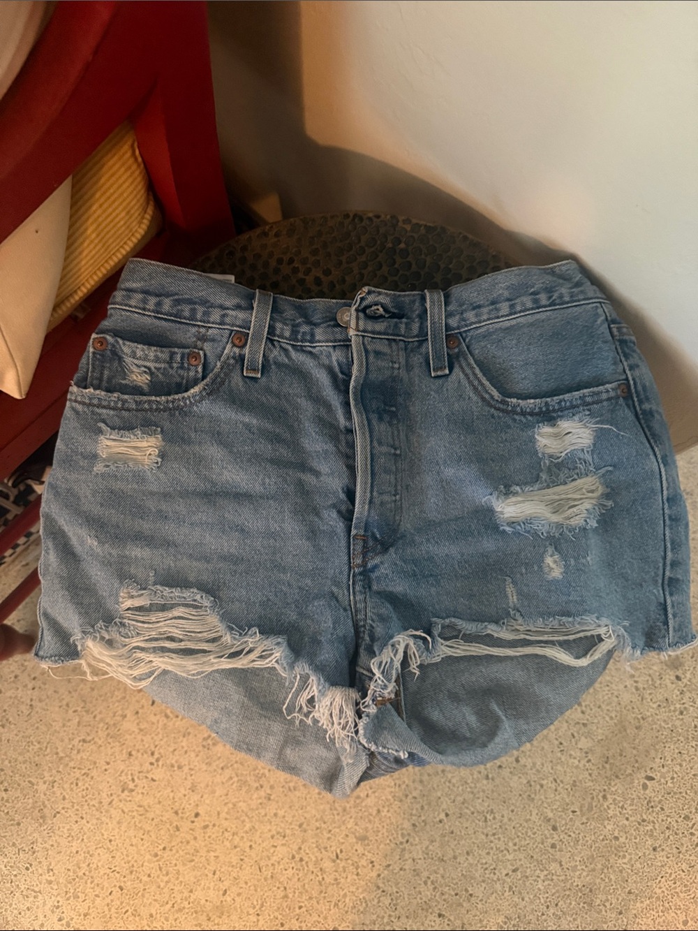 Levi's Light Blue Distressed High-Waist Jean Shorts